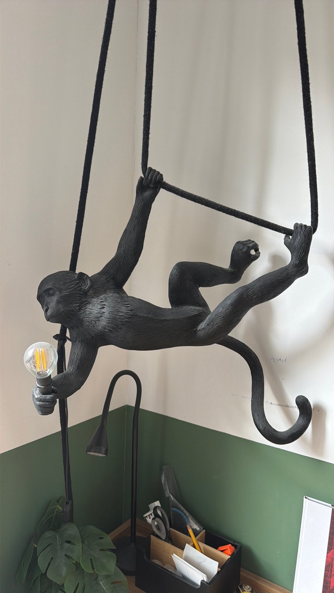 Originele Seletti Monkey Lamp – zwarte hanglamp – designlamp, Ophalen, Zo goed als nieuw, Metaal, Minder dan 100 cm