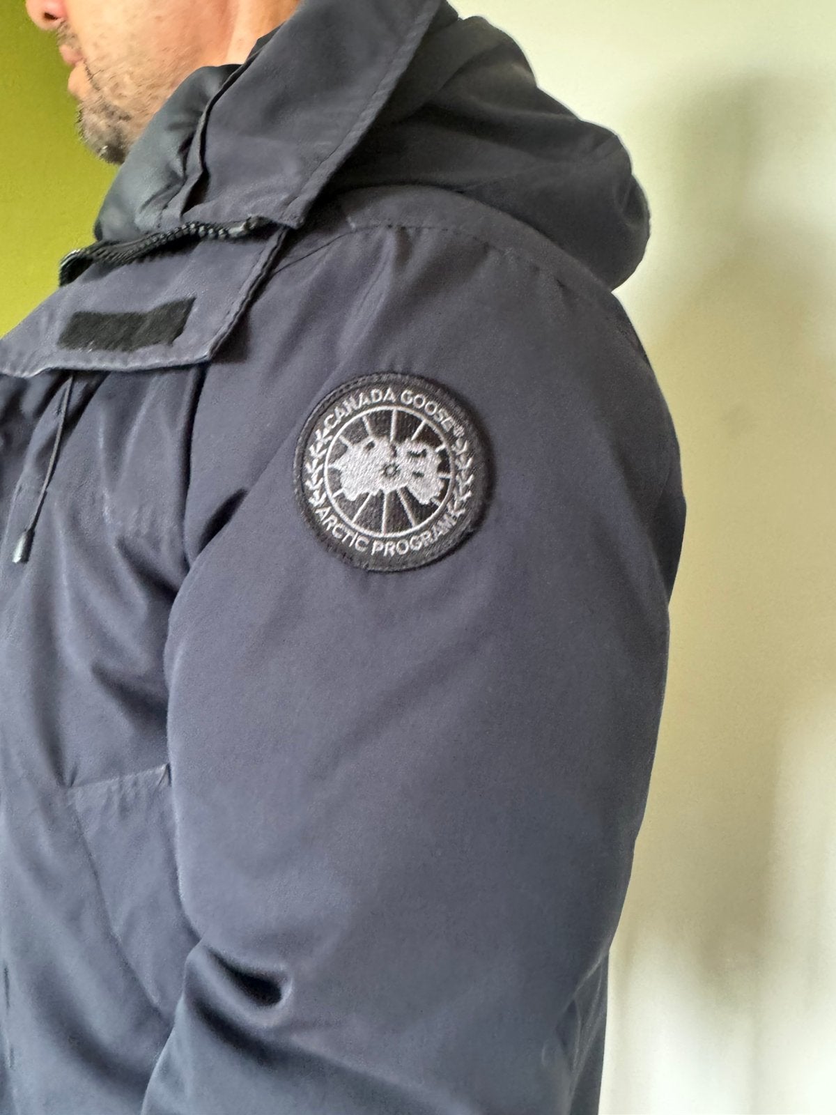 Canada Goose Black Label heren parka – maat M – donkerblauw, Ophalen of Verzenden, Gedragen, Zwart