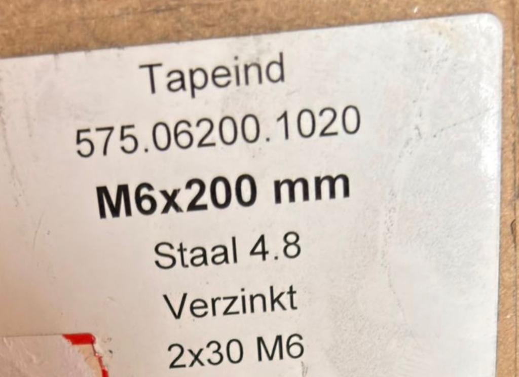 23 stuks tapeind m6x200, Ophalen of Verzenden, Nieuw, 100 tot 250 mm, Bouten of Moeren