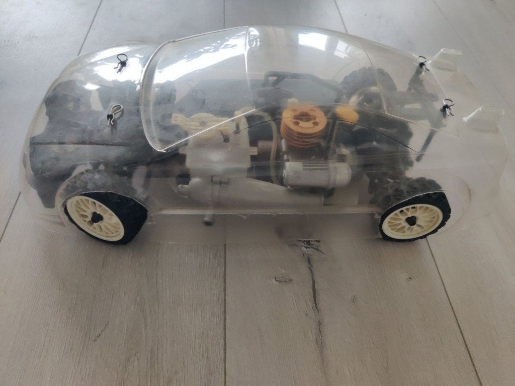 Vintage Kyosho sportauto, doorzichtig, goede staat, Ophalen of Verzenden, Gebruikt, Overige schalen, Auto onroad