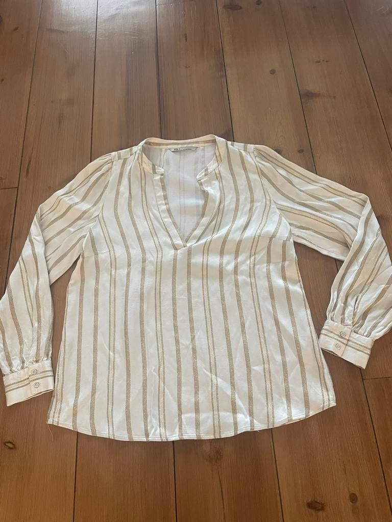 Mooie beige/goud blouse PBO, maat 40/42, Kleding | Dames, Ophalen of Verzenden, Zo goed als nieuw, Maat 38/40 (M), Beige