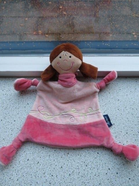 Knuffeldoek Meisje bruine staartjes roze lijf merk Sigikid, Overige typen, Ophalen of Verzenden, Zo goed als nieuw, Met label