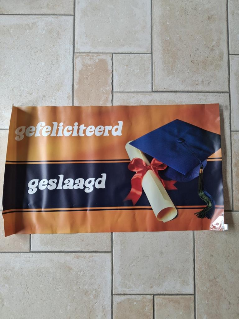 Gratis geslaagd spandoek 100x50, Ophalen