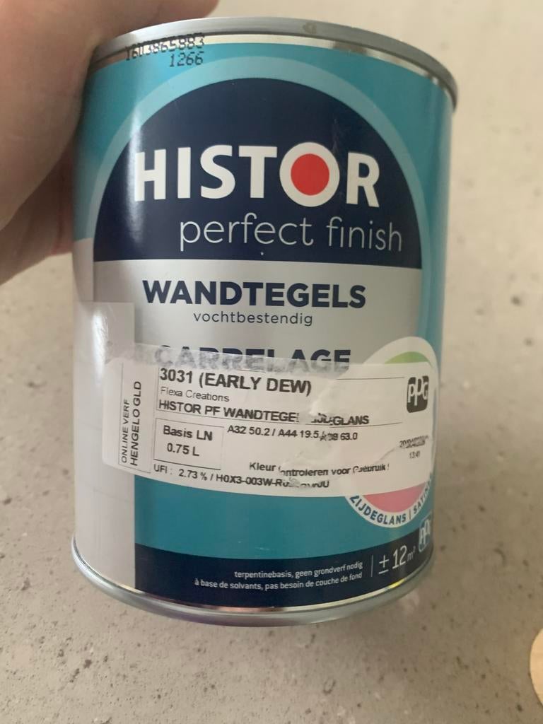 Histor NieuwPerfect Finish Wandtegels Verf - Early Dew 0.75L, Nieuw, Ophalen of Verzenden, Verf, Minder dan 5 liter