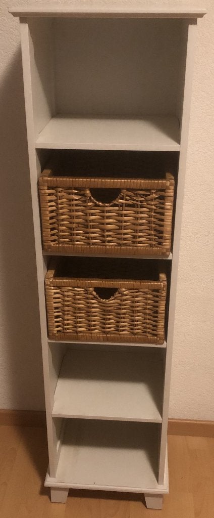 HANDIG KASTJE - MET 2 RIETEN MANDEN - 134 CM BIJ 33 CM, Huis en Inrichting, Ophalen of Verzenden, Zo goed als nieuw