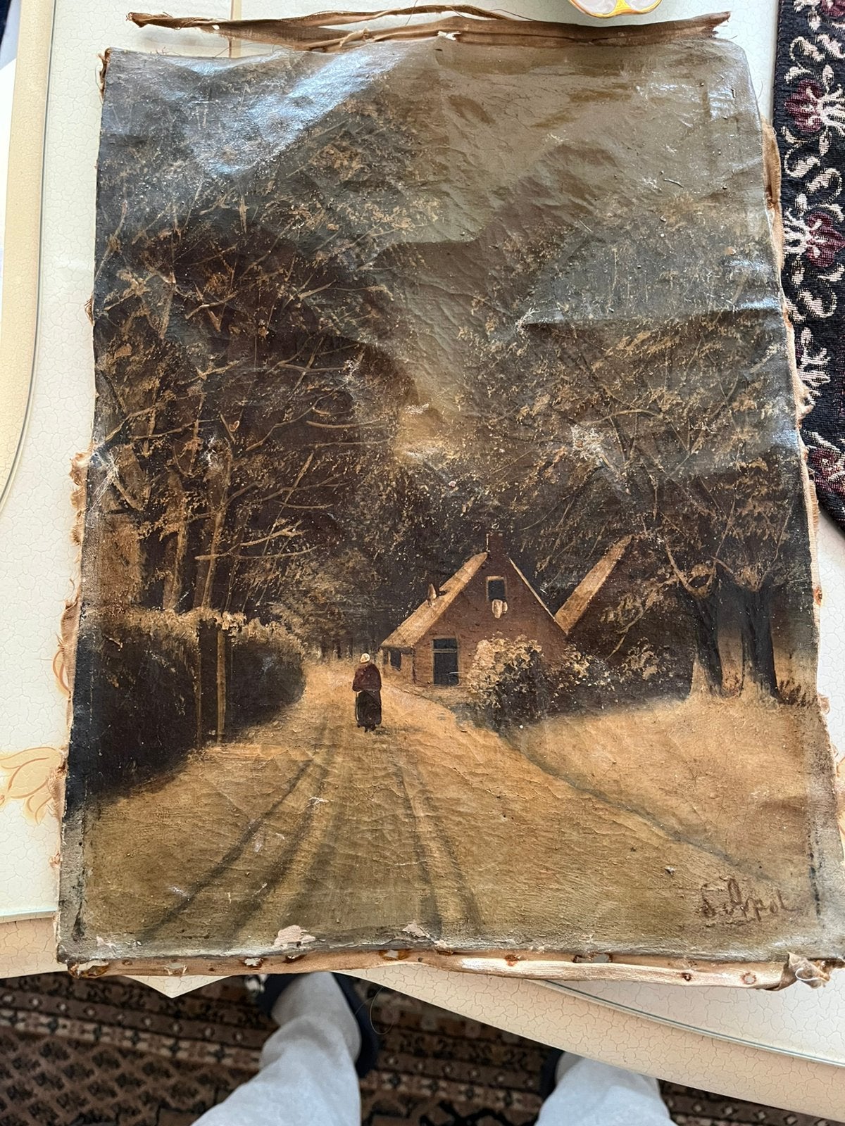 Antiek olieverf winterlandschap schilderij, Antiek en Kunst, Kunst | Schilderijen | Klassiek, Ophalen of Verzenden