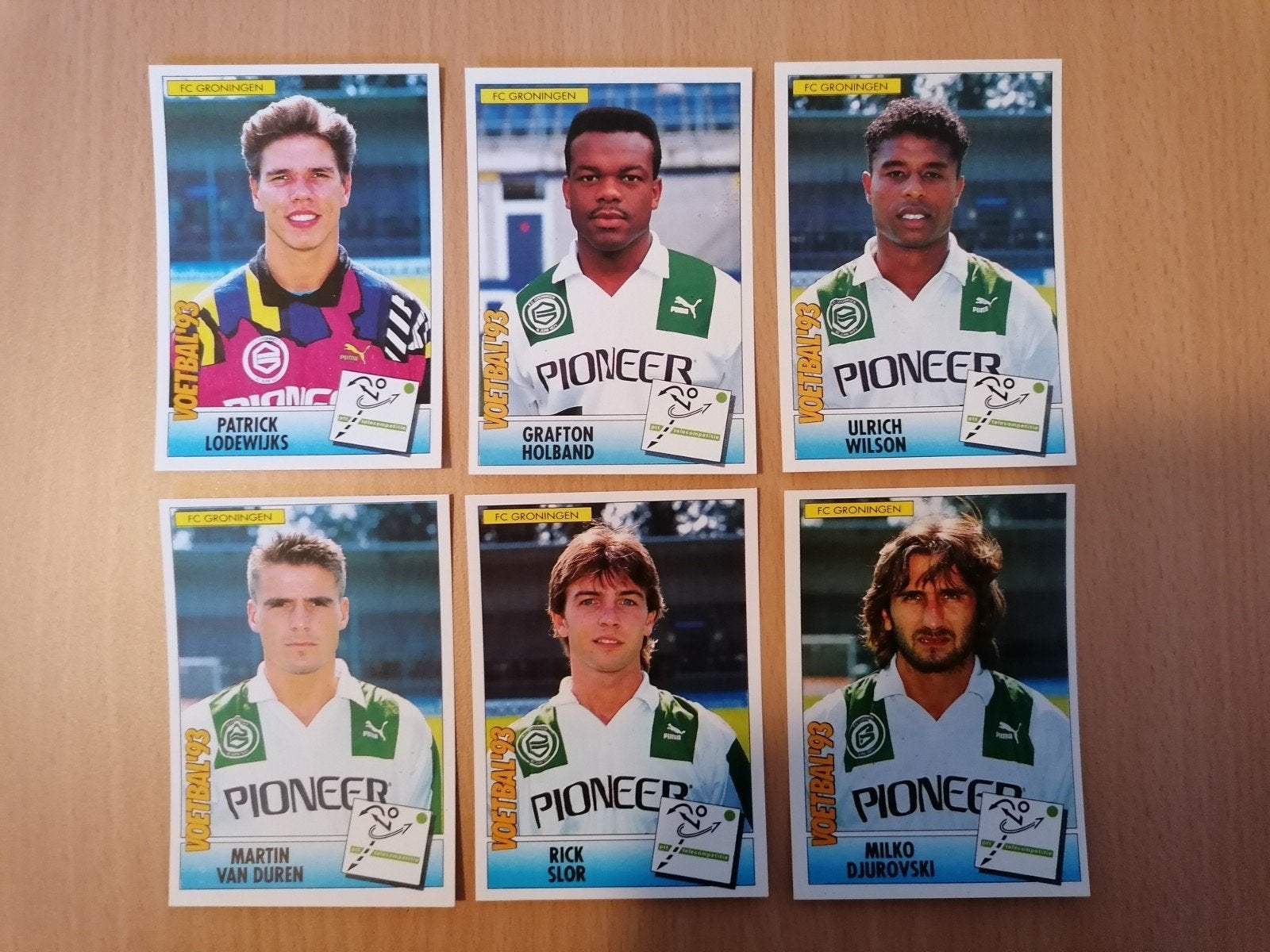Panini Voetbal '93 FC Groningen 6x., Verzamelen, Ophalen of Verzenden, Zo goed als nieuw, Overige binnenlandse clubs, Poster, Plaatje of Sticker
