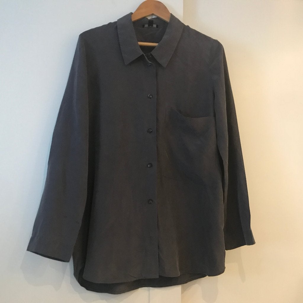 COS grijze 100% zijde silk blouse maat 40, Verzenden, Zo goed als nieuw, Maat 38/40 (M), Grijs