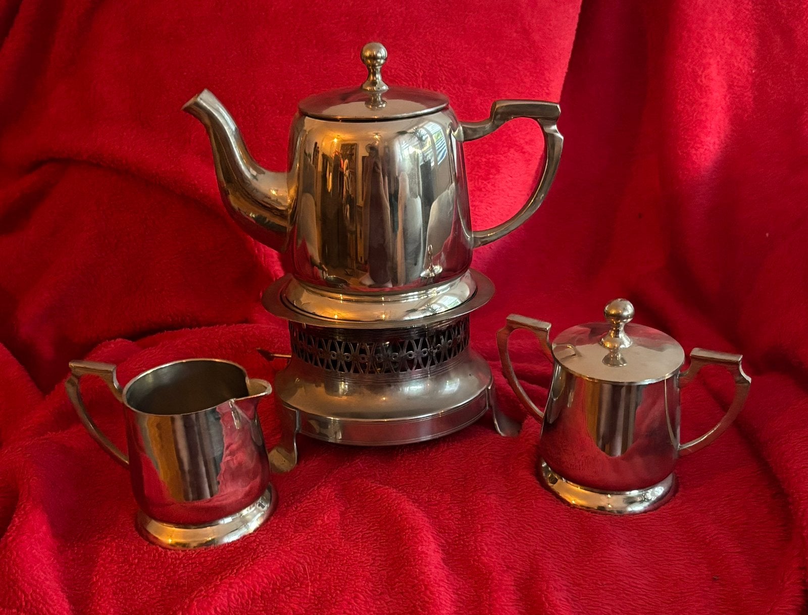 Vintage koffie-/theeservies met rechaud – 4-delig, Ophalen of Verzenden