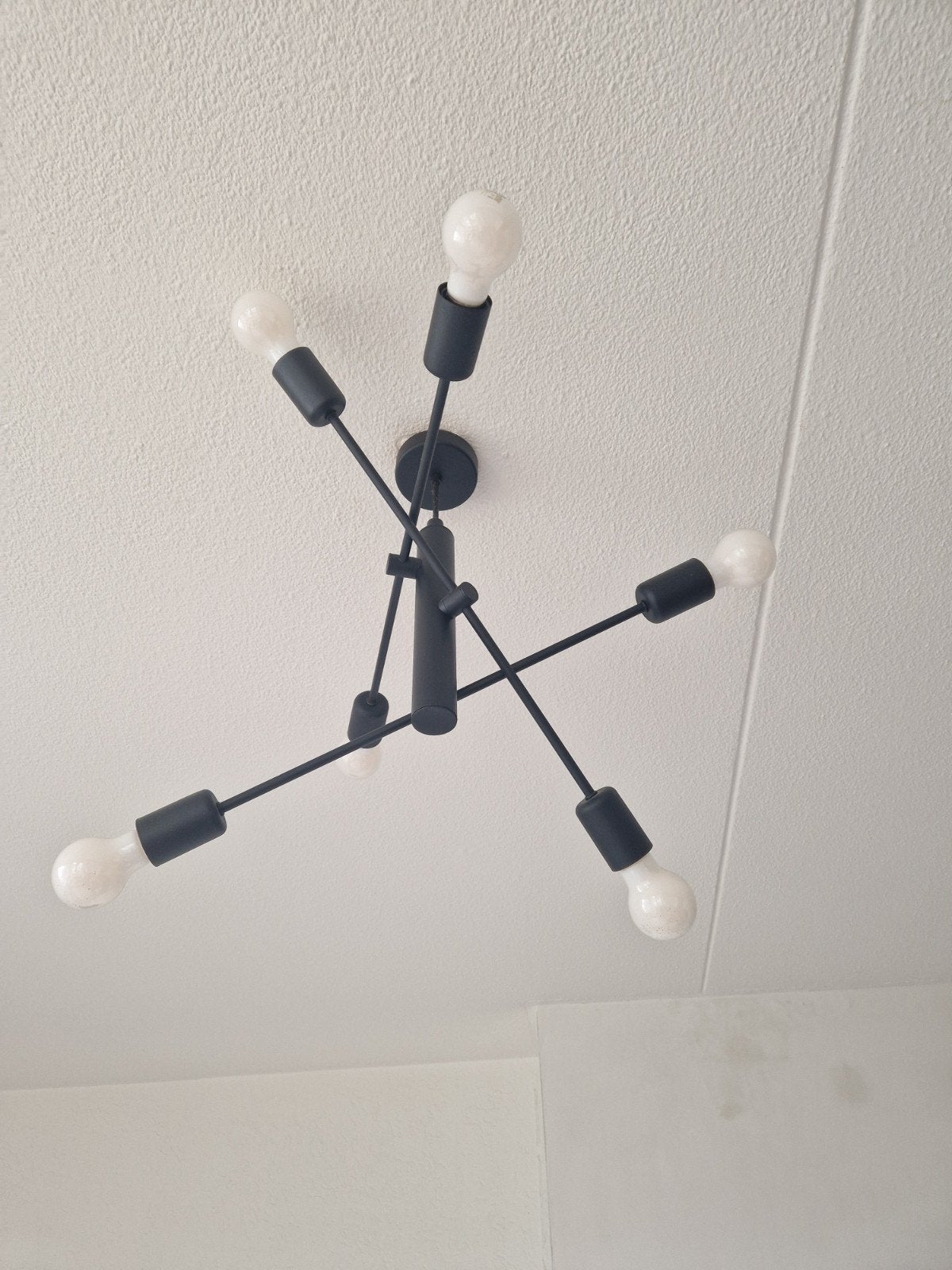 Moderne Zwarte Sputnik Plafondlamp met 6 Lichtpunten, Ophalen, E27 (groot), Metaal, Modern, Sputnik, Industrieel
