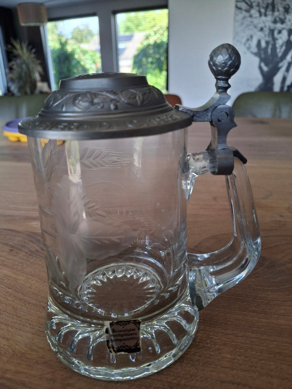 Bierpul Bavaria  van kristalglas met tinnen deksel, Verzamelen, Ophalen of Verzenden, Zo goed als nieuw, Pul(len), Overige merken