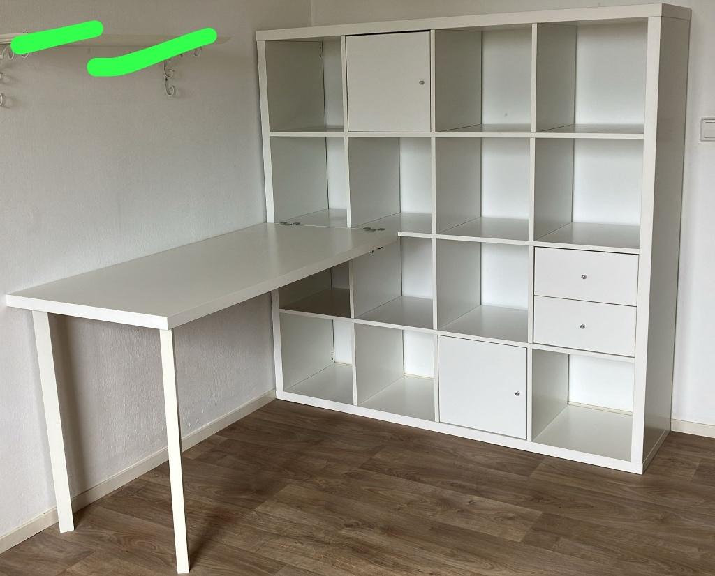 Ikea Kallax kast (16 vakken) met bureau, Ophalen, 147 cm, IKEA, Overige materialen