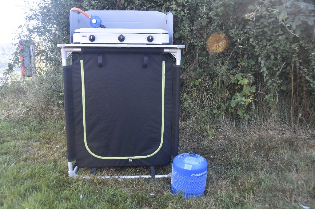 Kooktoestel + gevulde gasfles + campingkeuken, Ophalen, Gebruikt