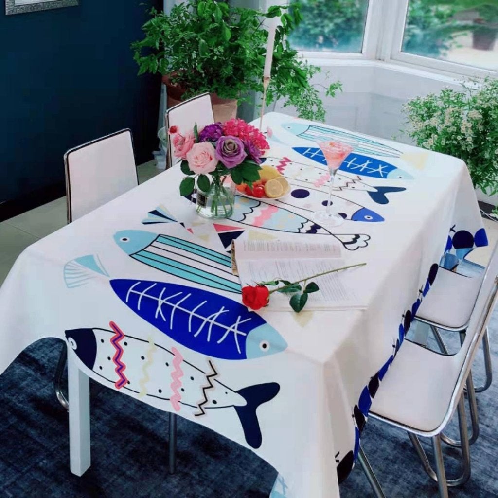 Wit Nordic Vissen Tafelkleed / Tafellaken Tafel Kleed Laken, Verzenden, Nieuw, Rechthoek