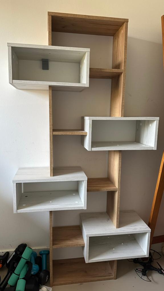 Eiken/wit boekenkast van Meubella H160xB83xD26, Ophalen, Zo goed als nieuw