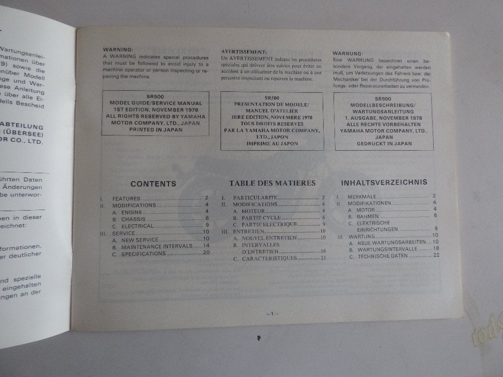YAMAHA SR500 SERVICE HANDLEIDING (3HO-28197-80), Motoren, Ophalen of Verzenden, Yamaha