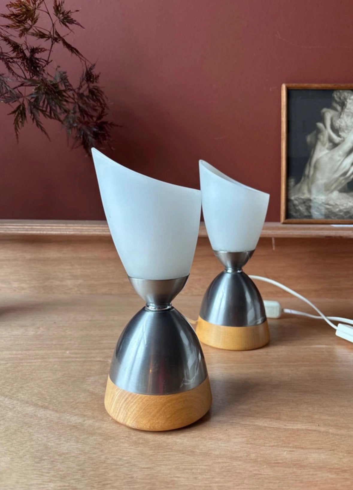 Twee vintage HEMA lampjes space age retro chroom hout, Ophalen of Verzenden, Zo goed als nieuw, Hout
