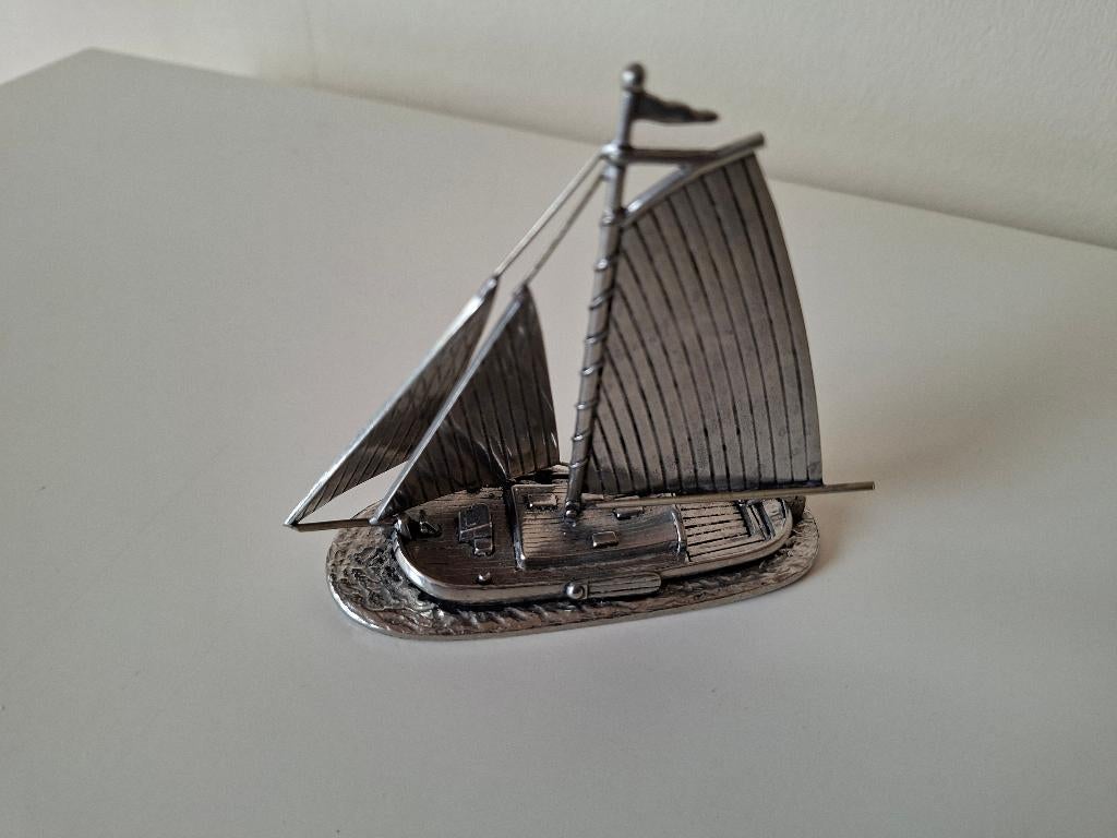Tinnen Lemsteraak miniatuur Zeilschip, Ophalen of Verzenden