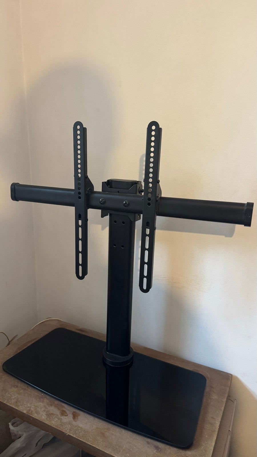 Universele TV Standaard met Glazen Voet, Audio, Tv en Foto, Televisiebeugels, Ophalen, Zo goed als nieuw