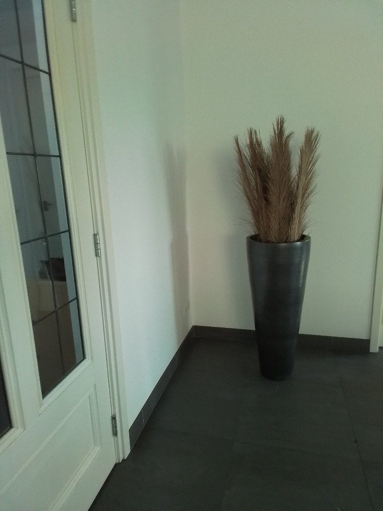 2 identieke bloempotten binnen donkergrijs, 40 cm of meer, Rond, Binnen, Ophalen of Verzenden