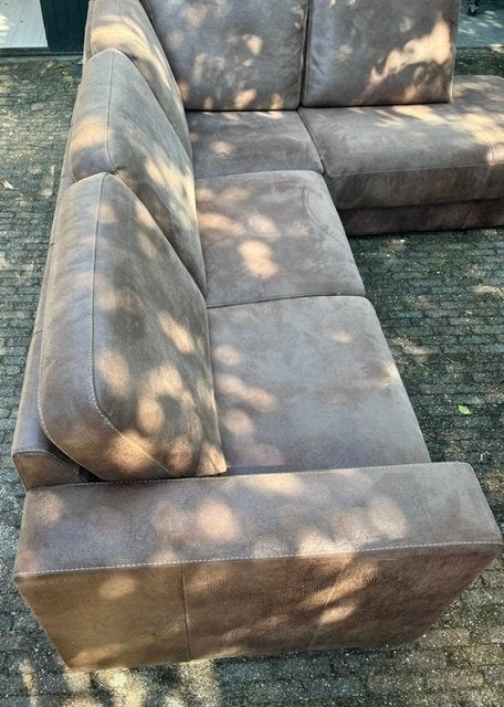 Hoekbank suede bruin, Huis en Inrichting, Banken | Bankstellen, Ophalen, Gebruikt, Vierpersoons of meer, Hoekbank