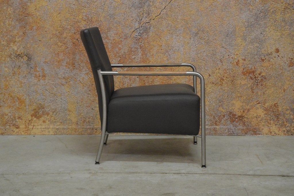 ZGANieuw! grijze leren Bert Plantagie Class design fauteuil!, Bert plantagie, 75 tot 100 cm, Ophalen of Verzenden, Leer