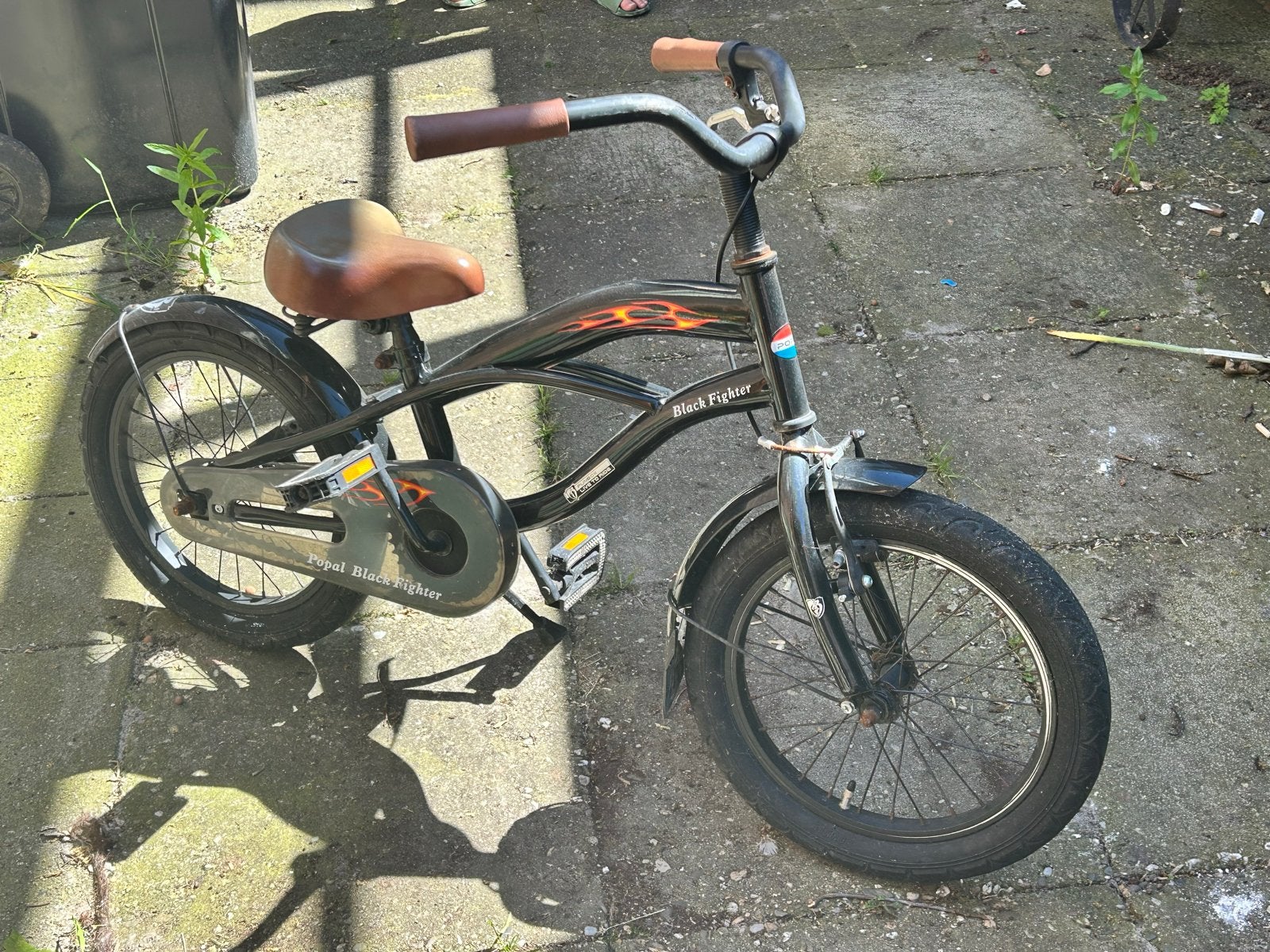 Popal Black Fighter kinderfiets 16 inch, Fietsen en Brommers, Ophalen, Gebruikt, Terugtraprem, 16 tot 20 inch