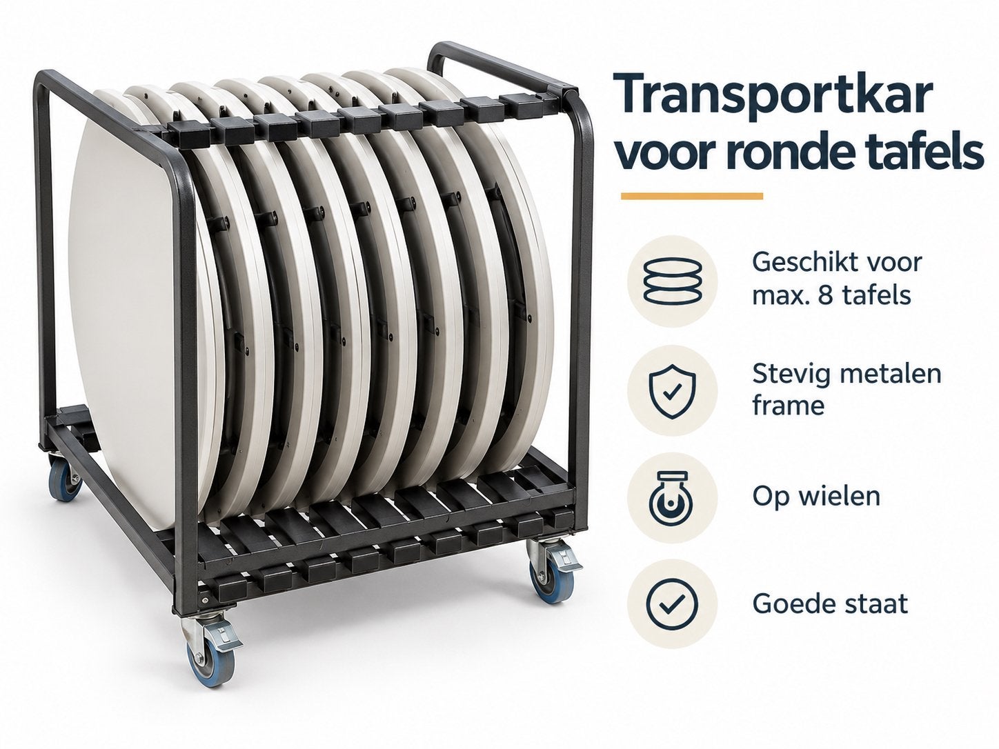 Transportkar voor 8 ronde tafels – bijna nieuwstaat, 33 - 40 uur, Overige niveaus, Starter, Overige vormen