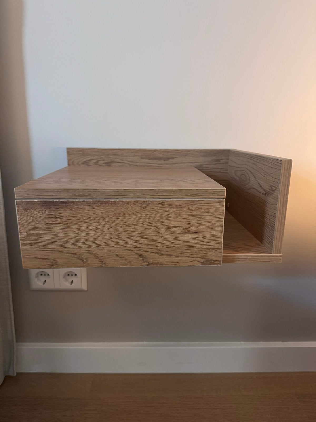 Zwevend nachtkastje met lade - Eikenhout look, Ophalen, Gebruikt, Minder dan 45 cm, Minder dan 55 cm