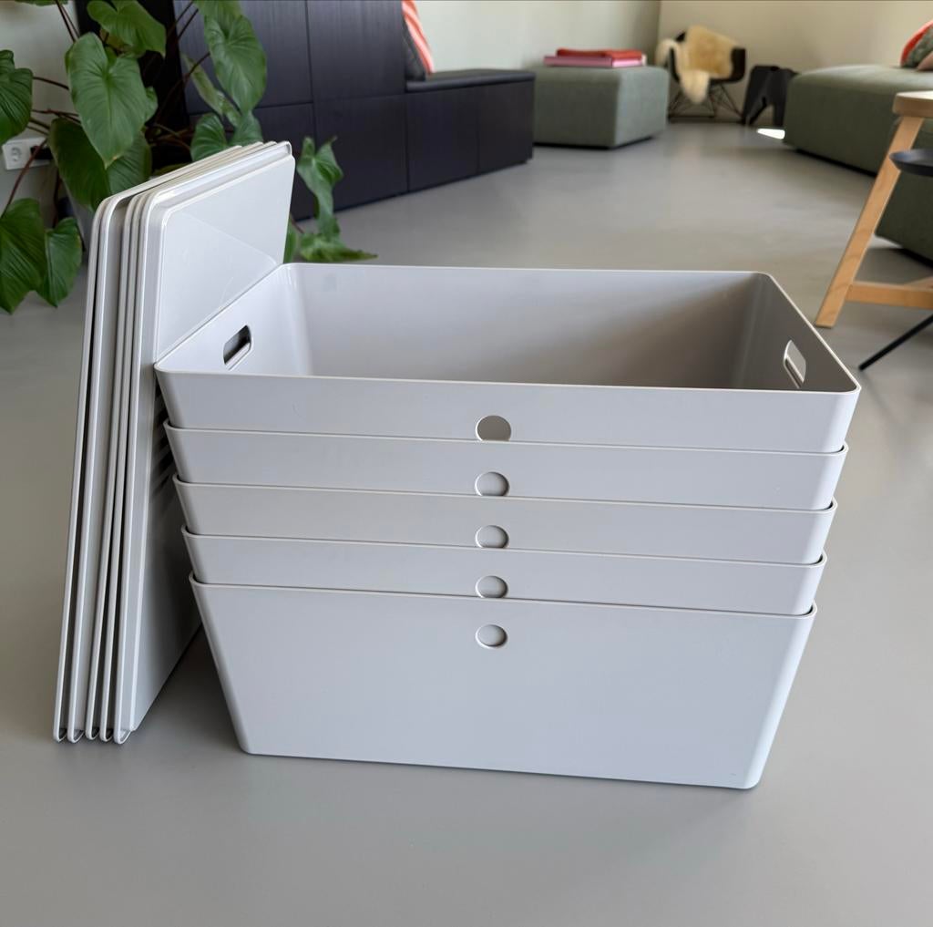 Set van 5 grijze IKEA Kuggis bakken met deksel (nieuw), Ophalen, Kunststof, Nieuw, Minder dan 50 cm