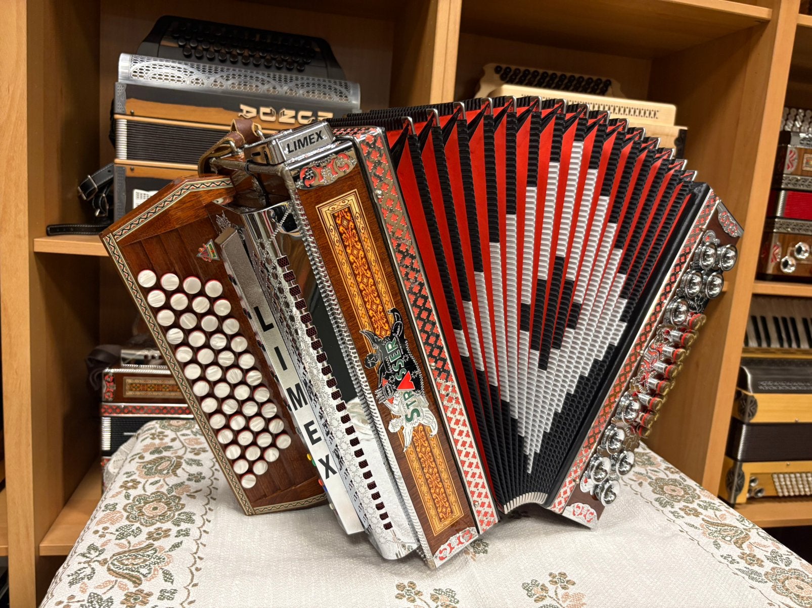 Steirische Harmonika Strasser de Luxe met Limex, Gebruikt, Overige formaten, Met koffer, Knopaccordeon