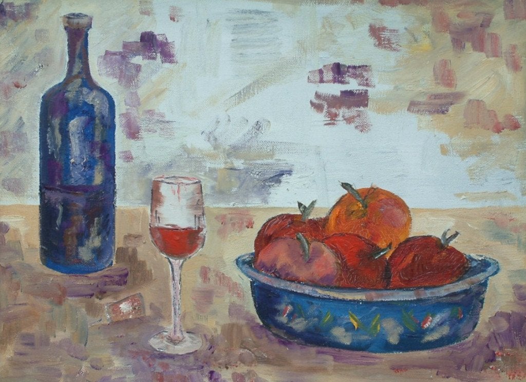 stil leven 30 x 40 cm  olie verf met lijst er om, Antiek en Kunst, Doek, Stilleven, Ophalen of Verzenden, Gesigneerd