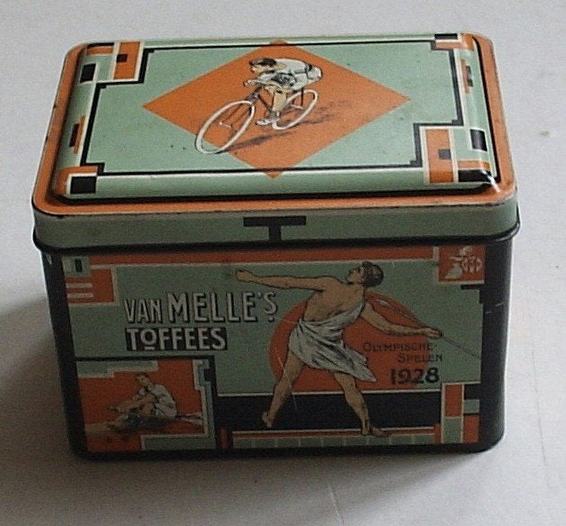 Van Melle's Toffees. Art Deco - Olympische Spelen 1928, Verzamelen, Blikken, Verzenden, Gebruikt, Overige