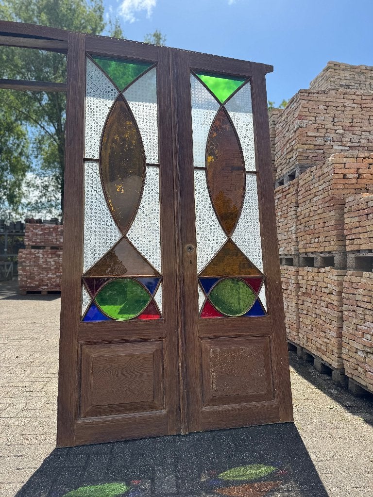 Prachtige set openslaande deuren met gekleurd glas 244x135cm, Ophalen