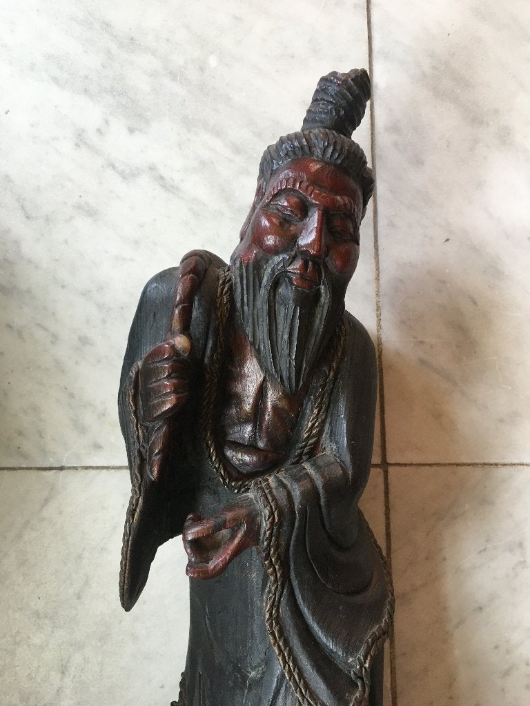 Groot zwaar houten beeld: chinese man, Ophalen, 50 - 100 cm, Handgemaakt, Beeld