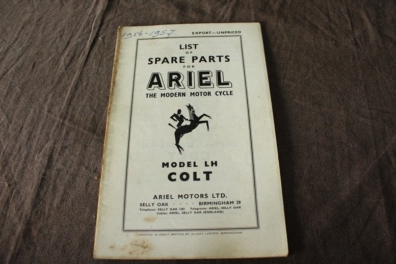 Ariel LH 200cc Colt  1956/1957 motorcycle parts list, Ophalen of Verzenden, Overige merken