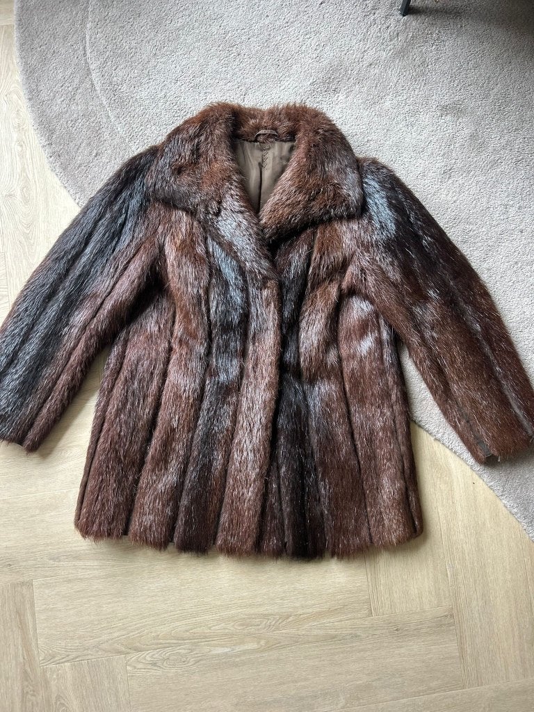 Vintage Dasco Bontjas Donkerbruin Maat S/M, Kleding | Dames, Jassen | Winter, Zo goed als nieuw, Maat 38/40 (M), Bruin, Ophalen of Verzenden