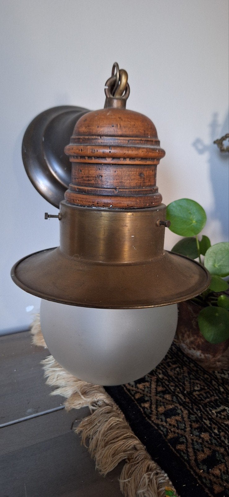wandlamp vintage nautische maritieme stijl koper kap, Ophalen of Verzenden