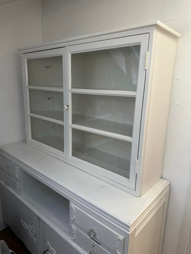 2 aparte dressoirs met vitrinekast - Wit, Ophalen, Gebruikt, 150 tot 200 cm, Met lade(s)