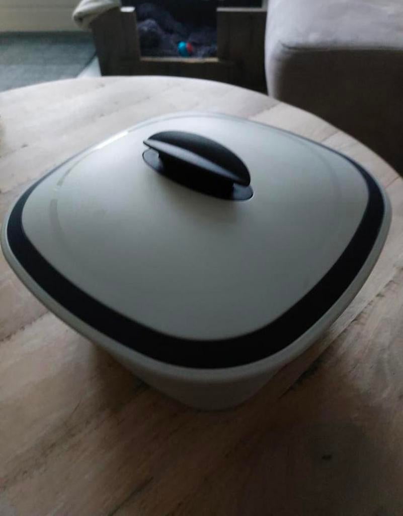 Tupperware blauw witte 3L Multiserver / stomer serveerwonder, Ophalen of Verzenden, Gebruikt, Wit, Bak of Kom