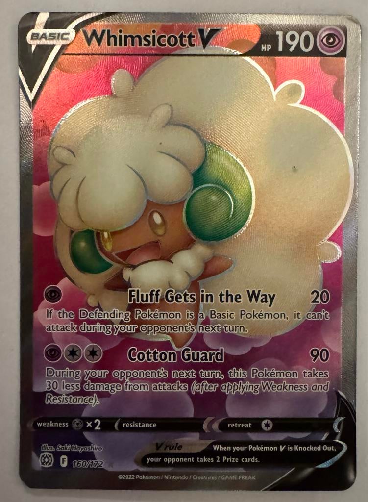 Whimsicott V Full Art Pokémon Kaart - Brilliant Stars, Ophalen of Verzenden, Zo goed als nieuw, Losse kaart, Foil