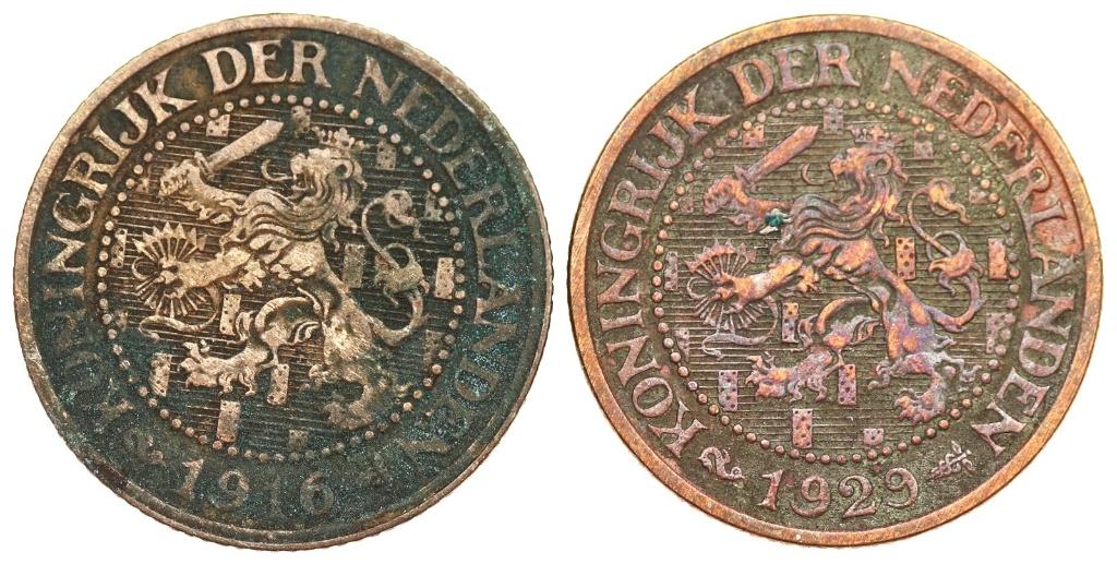 Wilhelmina - 2x mooie 2,5 cent 1916 fr+/zf- en 1929 zf (6183, Ophalen of Verzenden, Koningin Wilhelmina, Overige waardes, Setje