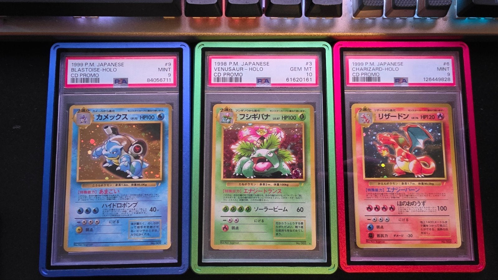 CD Promo trio:  Blastoise, Venusaur, Charizard slabs, Ophalen, Zo goed als nieuw, Meerdere kaarten, Foil