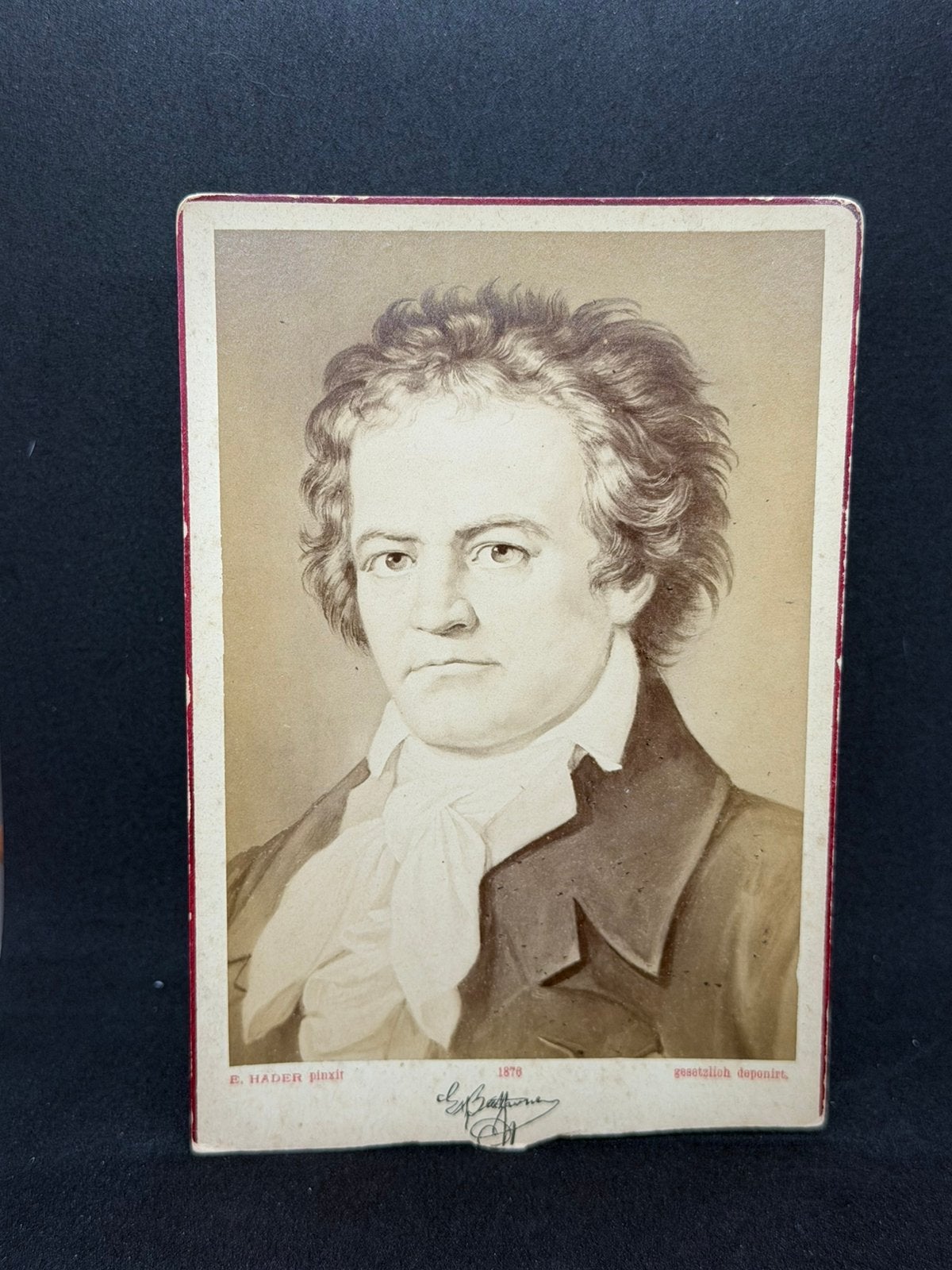Antieke Cabinet Card 1876 Beethoven Portret E. Hader Pinxit, Verzamelen, Ophalen of Verzenden, Voor 1940, Zo goed als nieuw