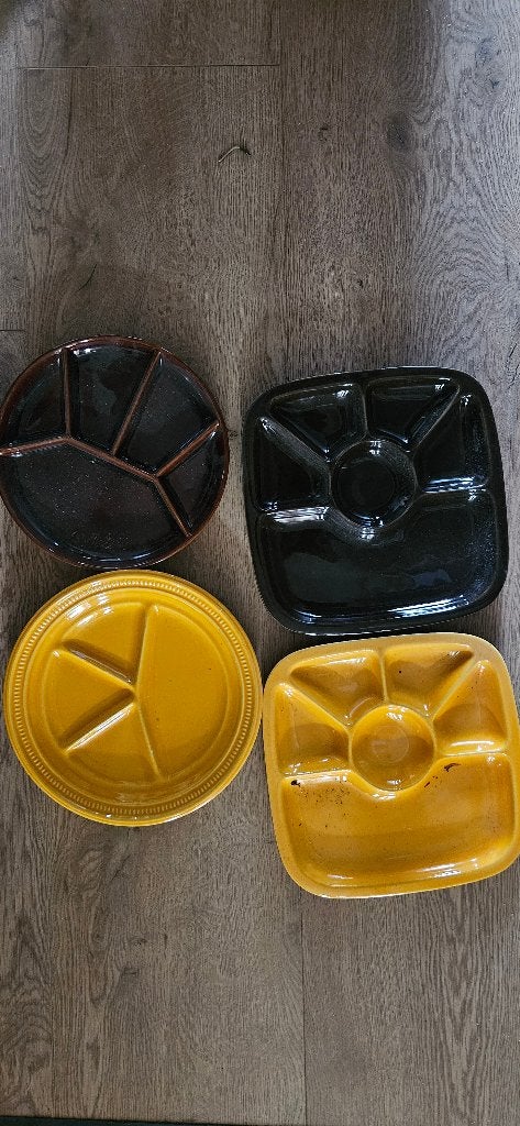 Gourmetborden bruin en geel vintage, Ophalen, Keramiek, Zo goed als nieuw, Bord(en)