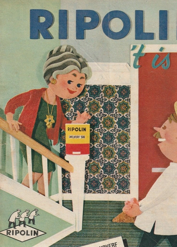 Retro reclame 1963 Ripolin verf schilder zonder grondverf, Verzamelen, Verzenden, Overige typen