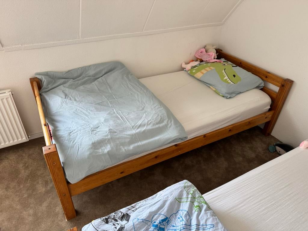 Stevige Houten Eenpersoonsbedden 90x200, Ophalen, Gebruikt, 90 cm, Eenpersoons