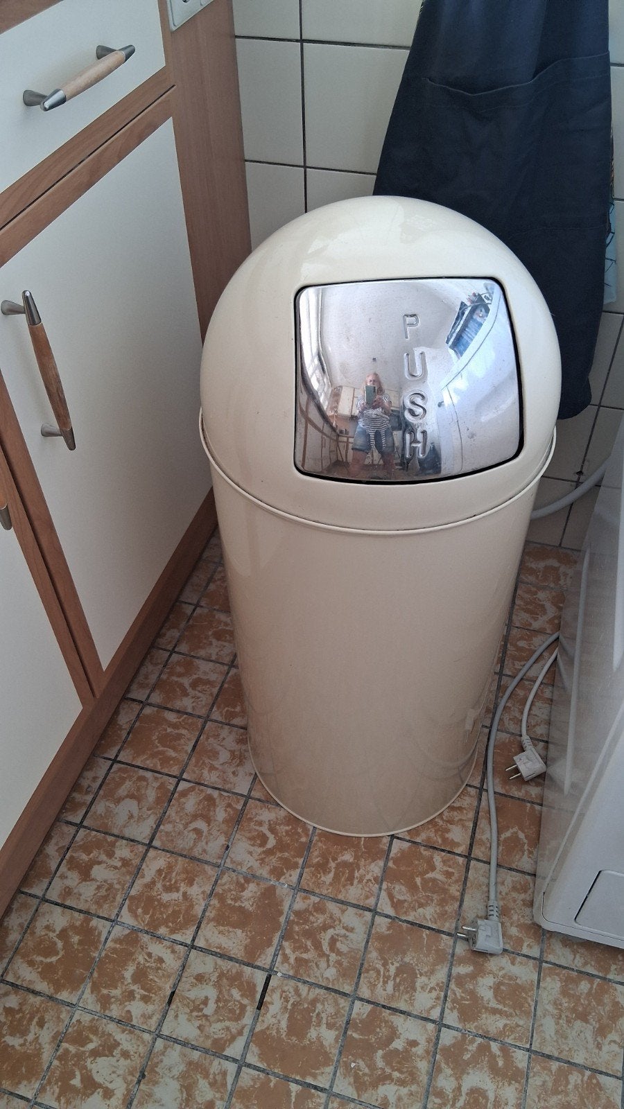 Pushcan creme/beige prullenbak 60, 40 liter of meer, Ophalen, Gebruikt, 75 – 100