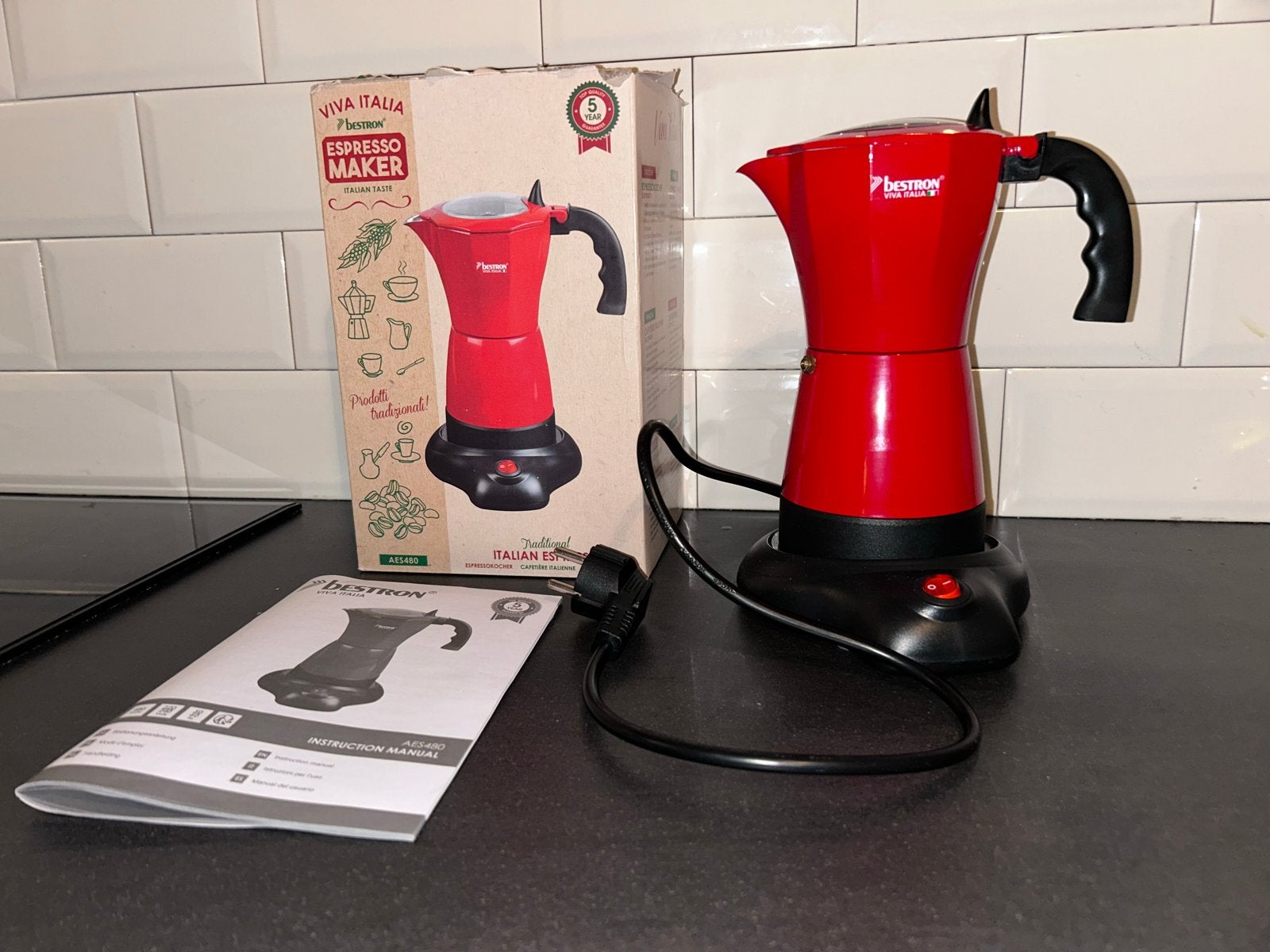Bestron Elektrische percolator Espressomaker Rood, Afneembaar waterreservoir, Espresso apparaat, Gemalen koffie, Ophalen of Verzenden