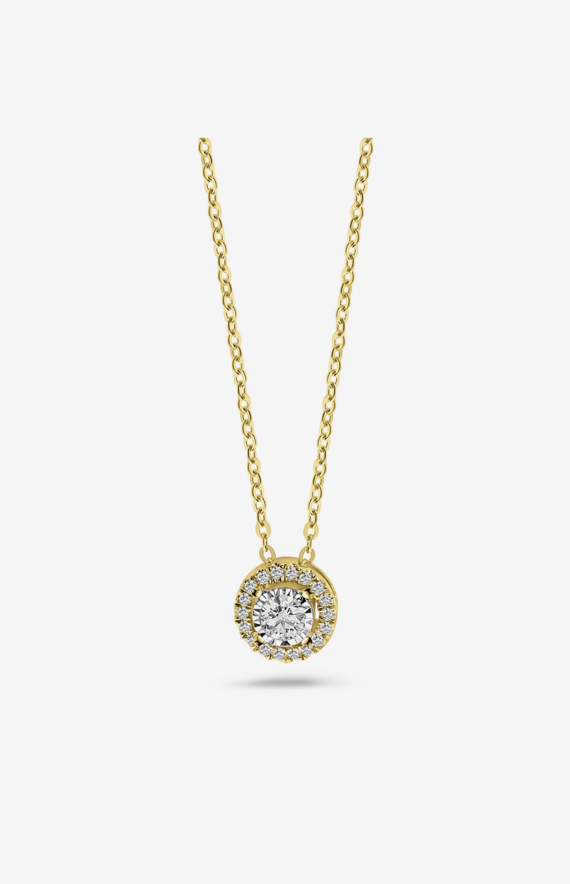 Gouden dames ketting met lab diamanten, Ophalen of Verzenden, Zo goed als nieuw, Goud, Met hanger